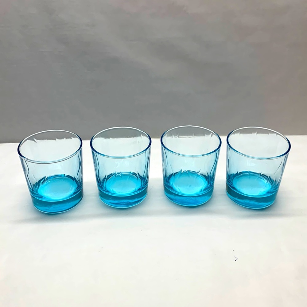 Anchor Hocking swirl misty blue juice glasses set 4 vintage